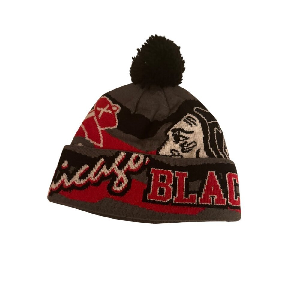 Chicago Blackhawks Reebok Face Off Collection Knit Beanie Hat One Size Gray & Re